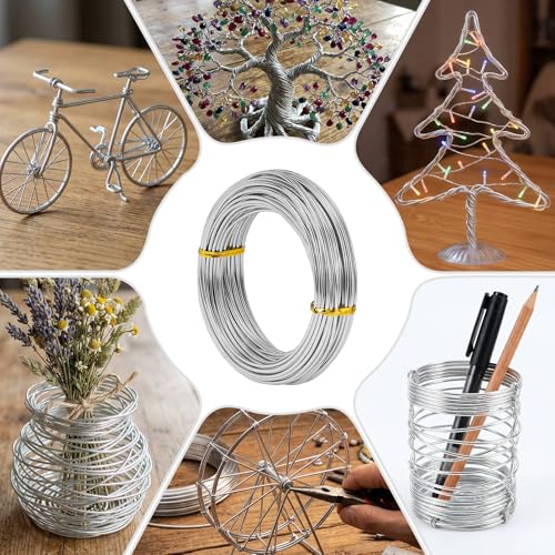 2mm 33 Feet Aluminum Craft Wire, Bendable Armature Wire, Mental Silver Bendable Wire for Sculpting, DIY, Crafting, Jewelry Making, Modelling, Bonsai Training, Doll Making (1 Roll) (2mm × 10m) - size: 2mm × 10m