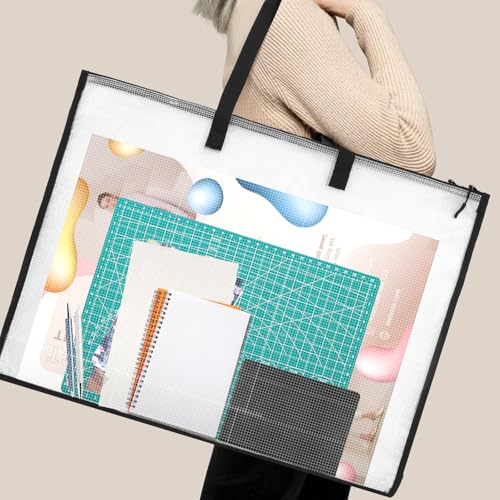 SynHHergyx Art Portfolio Bag, 23 x 35 Inch Portfolio Folder for Artwork Large Clear Mesh Storage Bags with Handle and Zipper for Posters, Bulletin Boards, Scrapbooks, Keepsake, Art Supplies - size: 23×35 Inch