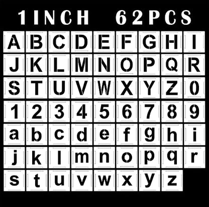 62pcs Letter Stencils and Numbers 1 Inch, Small Reusable Alphabet Templates Interlocking Stencil Kit for Painting on Wood, Wall, Fabric, Rock, Chalkboard, Sign, Art Craft Stencils - color: 1 inch