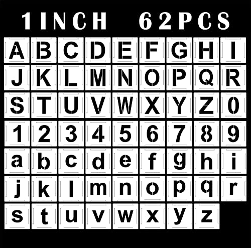 62pcs Letter Stencils and Numbers 1 Inch, Small Reusable Alphabet Templates Interlocking Stencil Kit for Painting on Wood, Wall, Fabric, Rock, Chalkboard, Sign, Art Craft Stencils - color: 1 inch