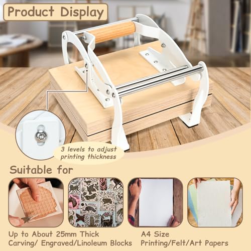 TOPOWN Linocut Printing Hand Lever Press Machine, Linocut Press Machine | A4, White, For Linocut/Woodcut/Rubber Relief, Adjustable Print Thickness, Suitable for Beginners and Studios, Well-Built - color: White