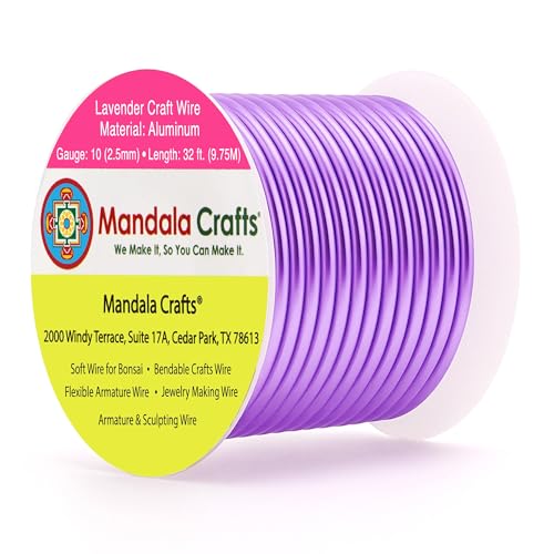 Mandala Crafts 10 Gauge Lavender Anodized Aluminum Craft Wire, 32 FT | Colored, Flexible, Bendable, for Bonsai, Armature, Sculpting, Wire Wrapping, Jewelry Making, Weather & Tarnish Resistant - color: Lavender, size: 10 Gauge