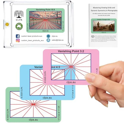 Vanishing Point Directors Viewfinder Card | Australian Designed and Made; Artist Viewfinder for Drawing and Photography; 3:2, 4:3 and 16:9 - size: Vanishing Point