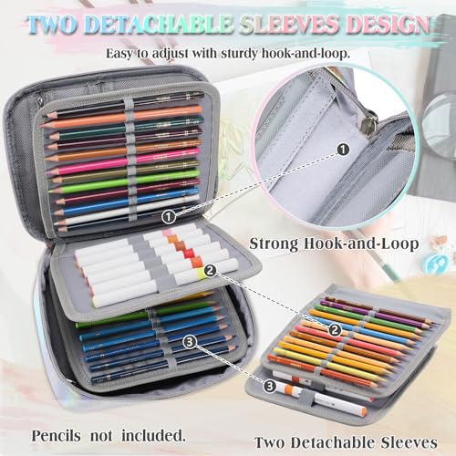 VX VONXURY Large Pencil Case, 54-Slot Colored Pen Pouch 2 Removable Sleeves - color: Silver