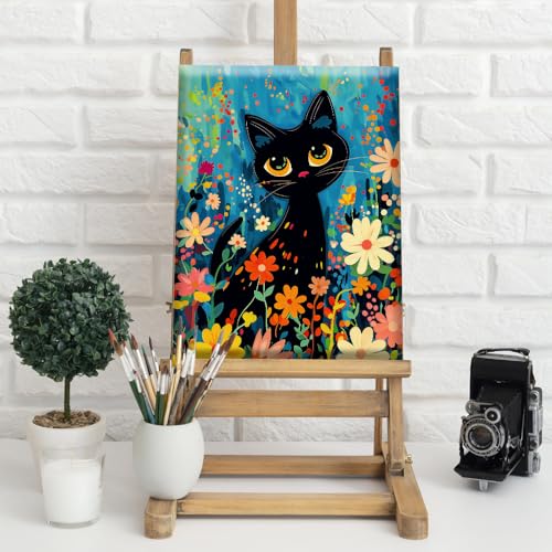 Natuyalo Black Cat Paint by Number with Frame 12"x16" - Framed Paint by Numbers Kit for Adults Beginners, Animal Flowers Acrylic Painting by Number Kits Framed Ideal Gift - color: Color-04