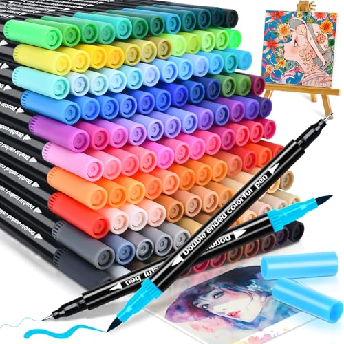 120 Colors Dual Markers Brush Pens, Art Markers Colored Pens for Adult Coloring Books, Brush and Fine Point Dual Tip Artist Colored Marker Set for Drawing Adult Coloring Hand Lettering - color: 120 Colors