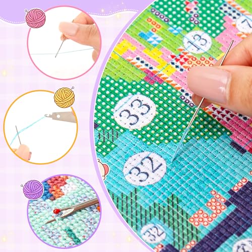 CYLVYLL Flowers and Starry Sky 11ct Counted Cross Stitch Kits Color Printed Stamped Cross Stitch Supplies Needlework Printed Embroidery Kits DIY Kits Needlepoint Starter Kits, 12x16 inch