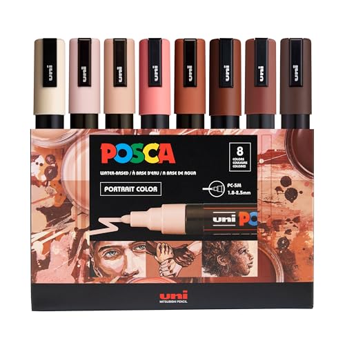 POSCA® PC-5M Paint Markers, 8 Count Portrait Medium Reversible Tip Set | Tip size 1.8–2.5 mm, Water-Based Opaque Paint Pens for Rock Painting, Wood, Glass, Crafts & Art Projects - color: Portrait