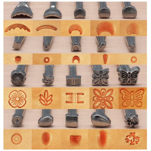 Leather Stamping Tools Kit,Leather Different Shape Saddle Making Stamp Punch Set,Leather Carving Tools Kit with Leather Working Hammer, Swivel Knife,Tracing Paper and Tracing Pen