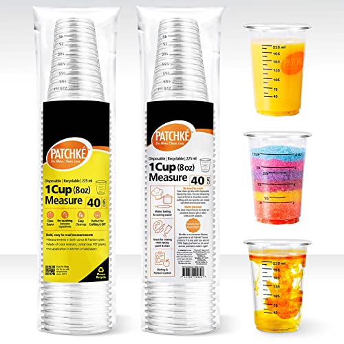 Disposable Measuring Cups For Resin 8 Oz - Clear Plastic Graduated Measure Cup for Epoxy Resin Stain Mixing, Chemical and Cooking & Baking safe, Clear and Transparent (40-1 Cup Measures) - size: 8 Oz - 40 Pack