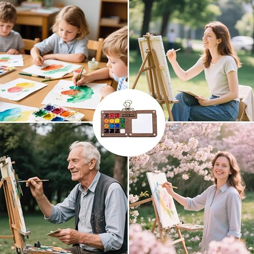 Mini Watercolor Paint Set with 15 Grid Travel Portable Palette Pocket Artists Wooden Gird Paint Box for Kids Painters Students