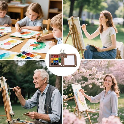 Mini Watercolor Paint Set with 15 Grid Travel Portable Palette Pocket Artists Wooden Gird Paint Box for Kids Painters Students