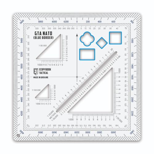 Ecopybook Flexible GTA NATO Army Protractor, Square Map Military Protractor for Land Navigation, 125x125mm, Matte Anti-Glare Army Coordinate Scale