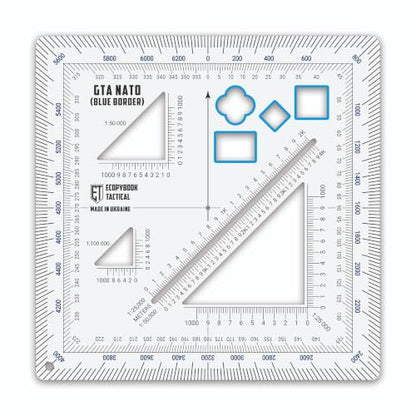Ecopybook Flexible GTA NATO Army Protractor, Square Map Military Protractor for Land Navigation, 125x125mm, Matte Anti-Glare Army Coordinate Scale