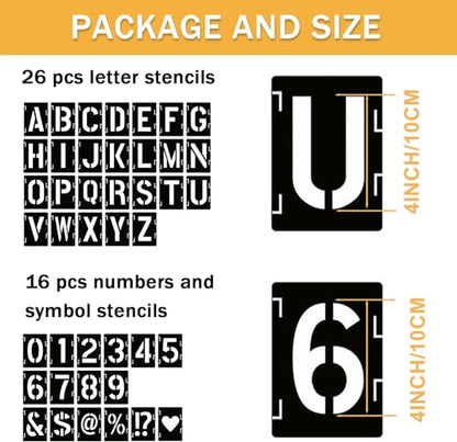 42 Piece Letter Stencils - 3.5 Inch, Reusable Alphabet & Number Stencils for Spray Paint & Wall Painting