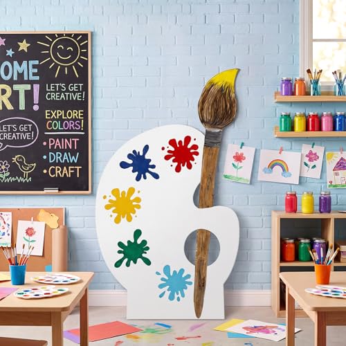 Qunclay 41 x 24 Back to School Giant Palette Art Decor(1pcs, Round) | Giant Paint Palette, Giant Paint Brush Prop, Art Decoration for Classroom Party School Birthday Photo Prop Backdrop - style: Round