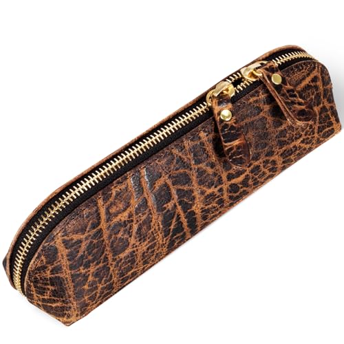 Gexmil Genuine Leather Pen Case, Hand-made Stationery Bag for Work Office - color: Giant Pebble Brown, size: 8.27"(L) * 2.36"(W) * 1.97"(H)