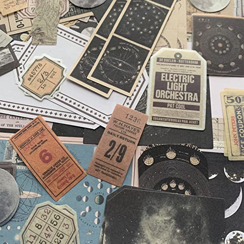 TIYPKE 200pcs Aesthetic Stickers - Vintage Scrapbook Stickers for Journaling, Bullet Journals, Scrapbooking, Space & Moon Themes