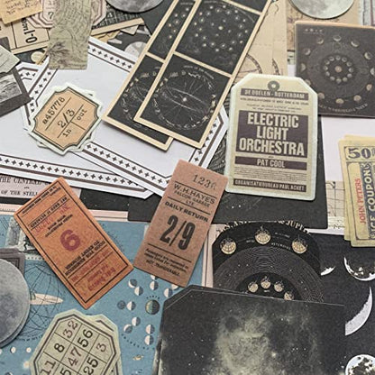 TIYPKE 200pcs Aesthetic Stickers - Vintage Scrapbook Stickers for Journaling, Bullet Journals, Scrapbooking, Space & Moon Themes