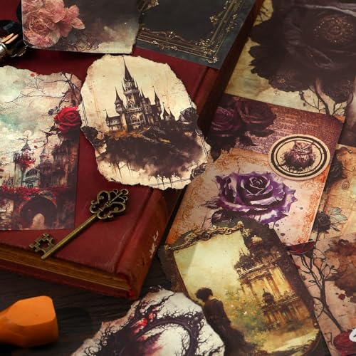 120 Pcs Gothic Dark Academia Scrapbooking Stickers & Paper Kit - color: Dark Art