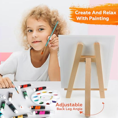 Acrylic Paint Set, Art Painting Supplies Kit with 24 Colors Acrylic Paints (22ML),Wooden Table Easel,Canvas,Painting Pads,10 Paint Brushes & Etc for Students, Artists and Beginner
