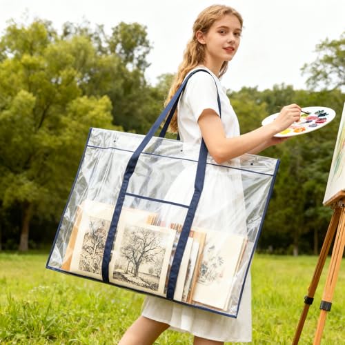 2 Pack Large Poster Storage Bag 48" x 36" Bulletin Board Holder, Art PVC Folder with Pocket, PVC Art Portfolio Container for Teacher Paper Teen(Black&Blue) - color: Black & Blue
