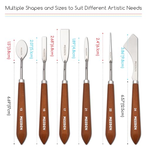 MEEDEN Artist Painting Knife Set: 6Pcs Unique-Shaped Stainless Steel Art Painting Knives with Wooden Handle - Art Supplies for Oil Acrylic Gesso Canvas Painting - style: 6pcs-A