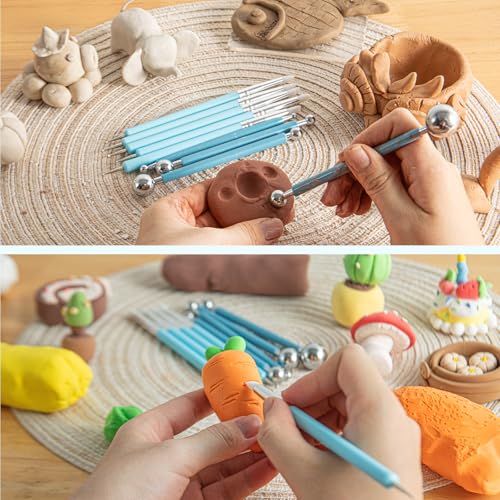 UUSYCUN 9PCS Sculpting Clay Dotting Tools, Dotting Tools for Painting Mandalas, 2-Way Ball Stylus Clay Tools for Embossing, Sculpting, Shaping, Nail Art, Polymer Clay, Pottery Crafts, Rhinestone, Rock - color: Silicone-9PCS