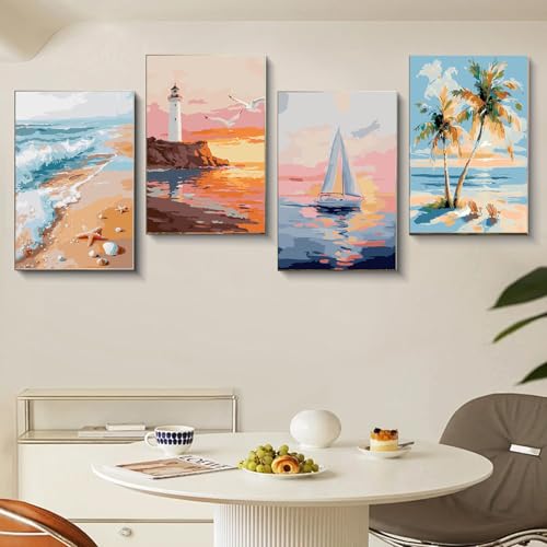 Gemozaic 4 Pack Beach Framed Paint by Numbers Kit for Adults, 8 x 12 Inch - color: BKH2385-BKH2388