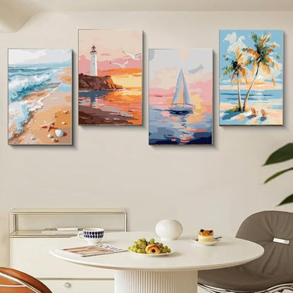 Gemozaic 4 Pack Beach Framed Paint by Numbers Kit for Adults, 8 x 12 Inch - color: BKH2385-BKH2388