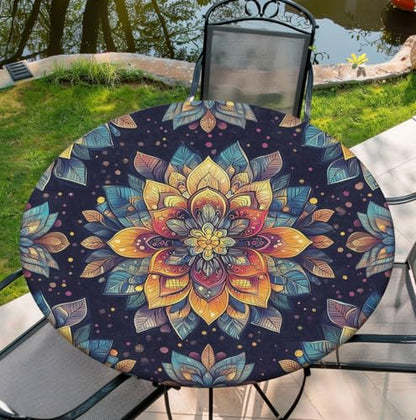 Round Tablecloth Stretch Round Fitted Tablecloth with Elastic, Boho Waterproof Table Cloth for 42"-46" Round Table, 48Inch - color: A-boho-1, size: 48" (Round)