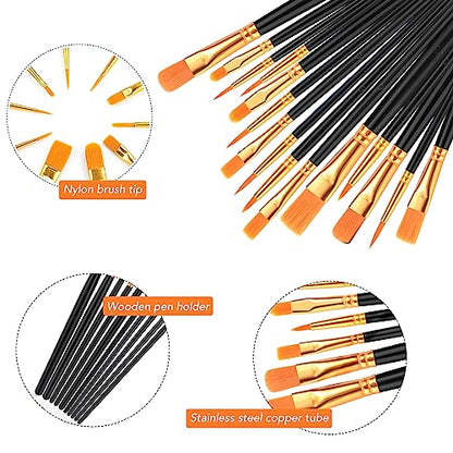 AROIC Acrylic Paint Brush Set, 2 Packs / 20 pcs Nylon Hair Brushes | All Purpose Oil Watercolor Painting Artist Professional Kits (Black) - size: 20pcs-blue