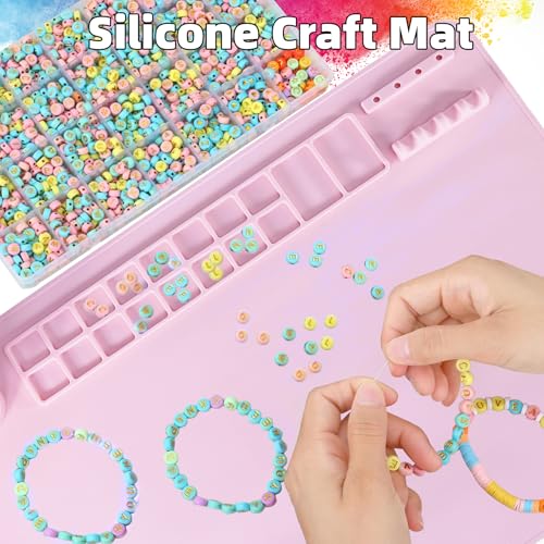 Silicone Painting Mat, 20"X16" Craft Mat,Large Art Mat Clay Mats | Paintbrush Holder, Nonslip Color Dividers Silicone Mats with Built in Cup for Painting, Table, Resin and DIY Pink - color: Pink