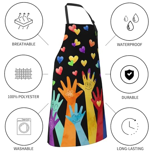 Funny Apron Polyester Grooming Aprons with Pocket for Cooking Kitchen Grilling Adults - color: Colorful Hands Black