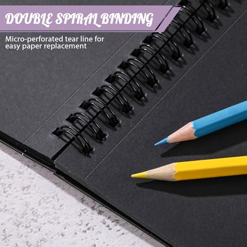 Black Paper Sketchbook Set, 6.7 × 10 in, 30 Sheets, 12 Gel Pens | 160gsm Acid-Free Paper, Spiral Bound, Tear-Out Pages, Hardcover, for Gel Pens, Chalk, Metallic Markers - size: 6.7×10in Set