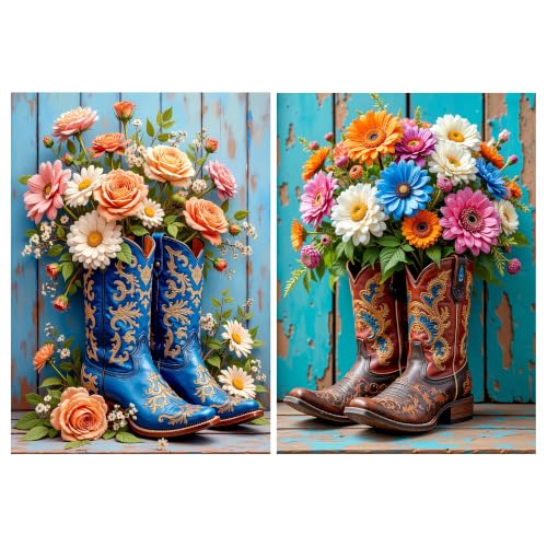 YOYA 2 Pack 5D Cowboy Boots Diamond Art Kits for Adults 12x16 Inch - color: Cowboy Boots 037