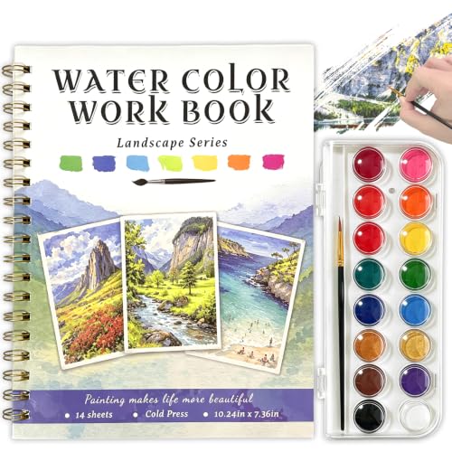 Watercolor Workbook, 16 Colors Watercolor Books Paint Set for Adults Teens | Watercolor Book for Beginners,Creative Exploration Coloring Book Set for Gifting to Creativity and Joy - color: Landscape Theme