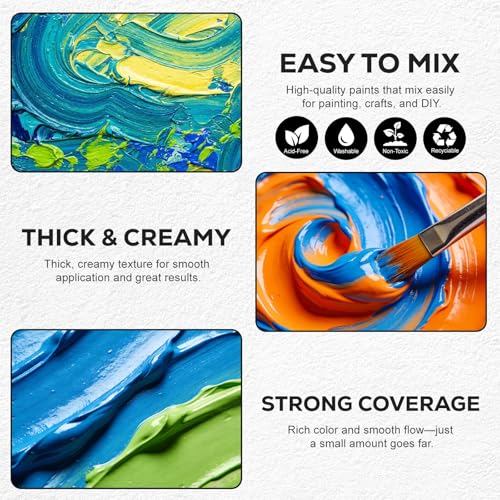 Acrylic Paint Set, 18 Colors, 4 oz/120ml Bottles | Rich Pigments, Water Proof, For Artists, Beginners and Kids, Canvas Rocks Wood Ceramic Fabric - color: 120ml 18 Colors