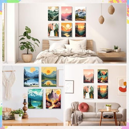 Humyoun 12 Pack 9 x 12 Inch Paint by Numbers Kit for Adults Beginners DIY Acrylic Oil Painting Paint by Number Kits Drawing Paintwork on Canvas Without Frame for Home Decor(Mountain Style) - style: Mountain Style
