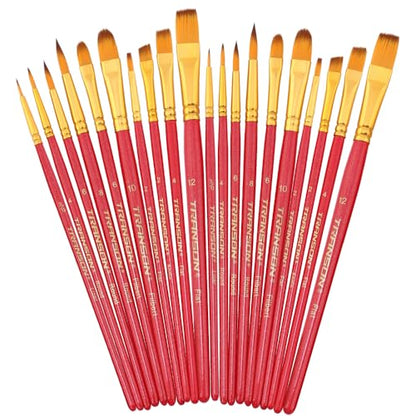 Transon 20pcs Artist Painting Brush Set for Acrylic Watercolor Gouache Hobby Craft Face Rock Painting Hot Pink - color: Hot Pink