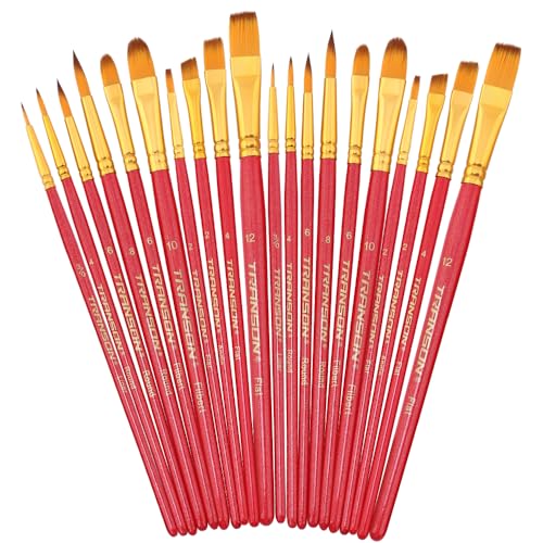 Transon 20pcs Artist Painting Brush Set for Acrylic Watercolor Gouache Hobby Craft Face Rock Painting Hot Pink - color: Hot Pink