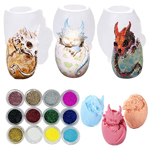 Cayway 3 PCS Small Dragon Egg Silicone Mould for Resin, Dragon Egg Epoxy Silicone Moulds Jewelry Casting Mould for Resin Craft DIY, Keychain, Home Decoration
