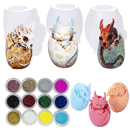 Cayway 3 PCS Small Dragon Egg Silicone Mould for Resin, Dragon Egg Epoxy Silicone Moulds Jewelry Casting Mould for Resin Craft DIY, Keychain, Home Decoration