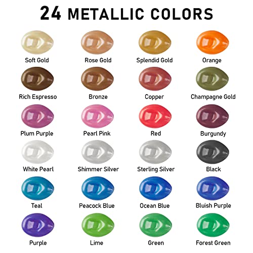 ABEIER Metallic Acrylic Paint Set 24 Colors 2oz Rich Pigments Non-Toxic - style: Metallic Colors
