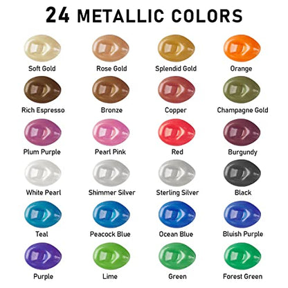 ABEIER Metallic Acrylic Paint Set 24 Colors 2oz Rich Pigments Non-Toxic - style: Metallic Colors