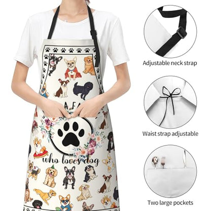 Funny Apron Polyester Grooming Aprons with Pocket for Cooking Kitchen Grilling Adults - color: Dog Family White