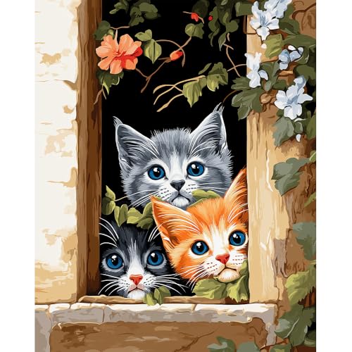 Natuyalo Painting by Numbers for Adults - Three Little Kittens Adult Paint by Number Kits for Beginners, Animals Cats DIY Art Craft Kits for Ideal Gift No Frame (16x20 Inch) - color: ART-03