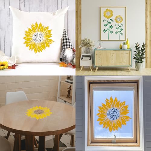 Large Flower Stencils for Painting,8 Pcs Reusable Sunflower Stencils for Painting on Wood Fence Walls Fabric Glass (Sunflower) - color: Sunflower(8Pcs)