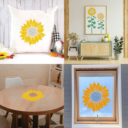 Large Flower Stencils for Painting,8 Pcs Reusable Sunflower Stencils for Painting on Wood Fence Walls Fabric Glass (Sunflower) - color: Sunflower(8Pcs)