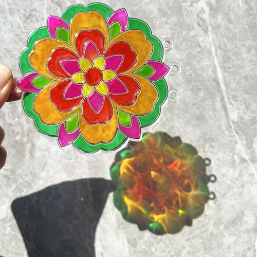 30 Set Mandala Suncatcher Wind Chime Craft Kits, Flower DIY Window Art | Mandala Flower Craft Art Kit decor for Spring Summer seasonal events, home gatherings, celebrations, art projects - style: Mandala Wind Chimes